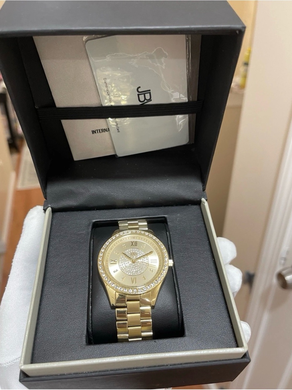 JBW Mondrian Men's Watch 1/6 CT Diamond & Crystal 18K Gold Plate 38.5mm JB-6226